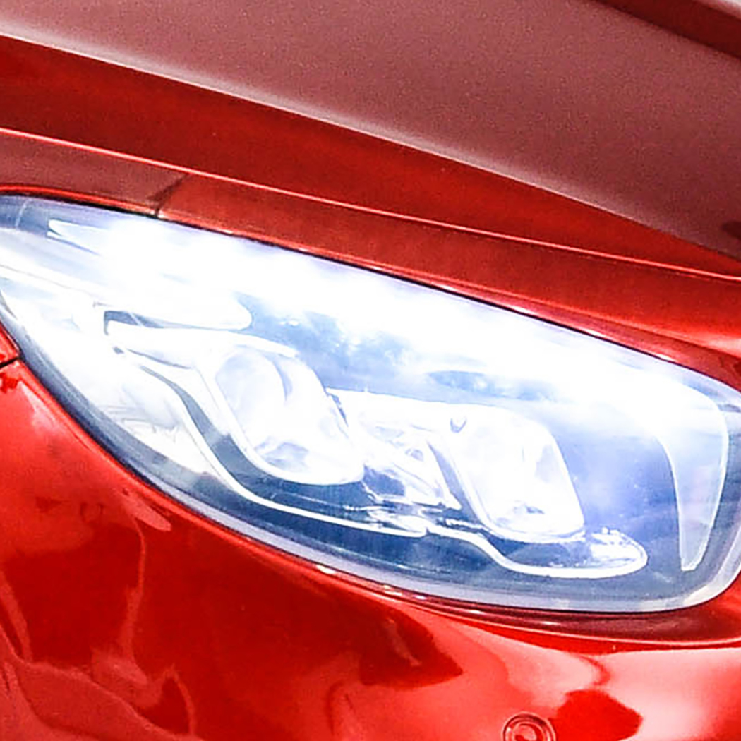 headlights, led lights, ride on car with led lights, ride on car with lights, front lights, mercedes