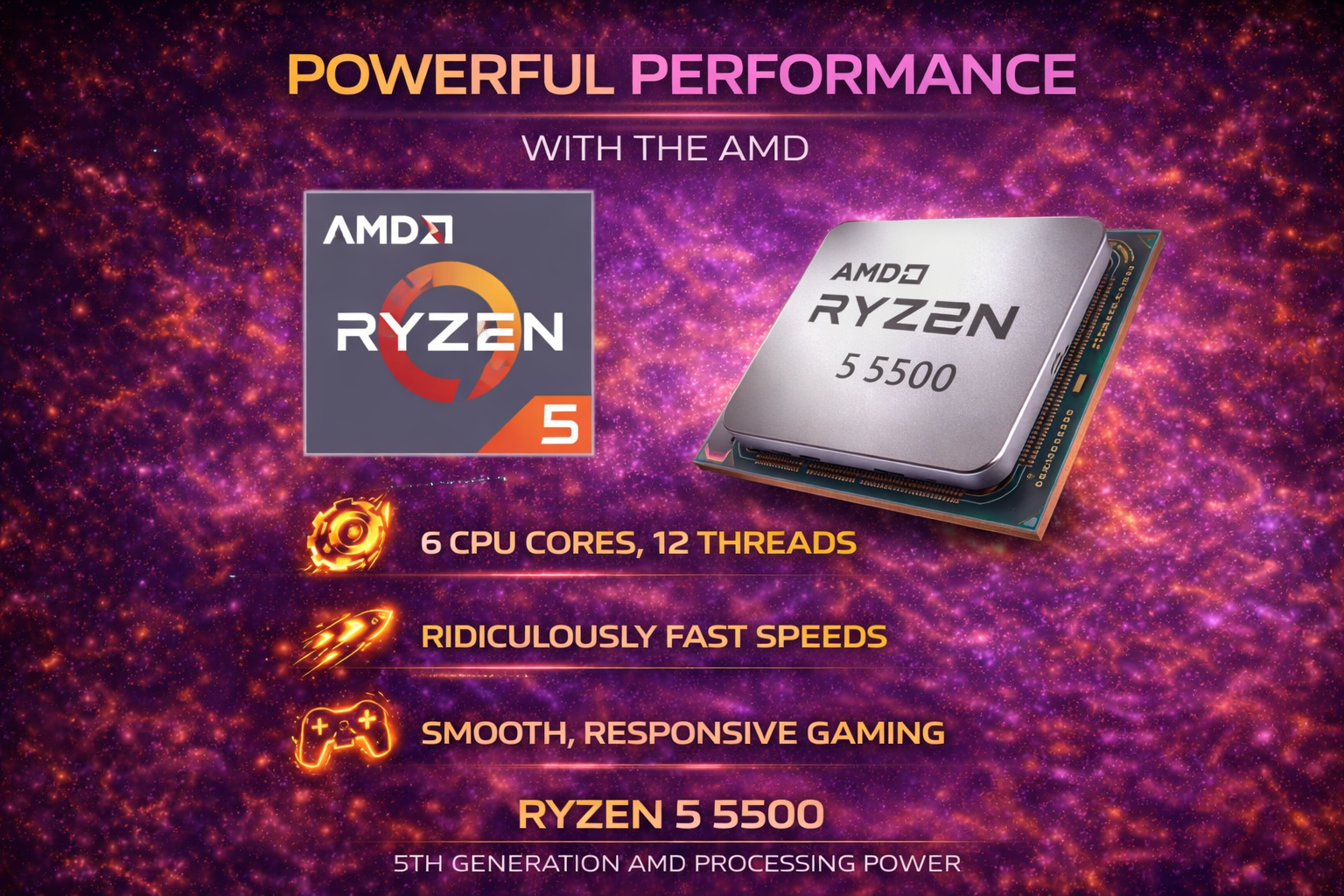 YLZKIX Gaming PC,AMD Ryzen 5 5500 3.6GHz(up to 4.2GHz), Radeon RX