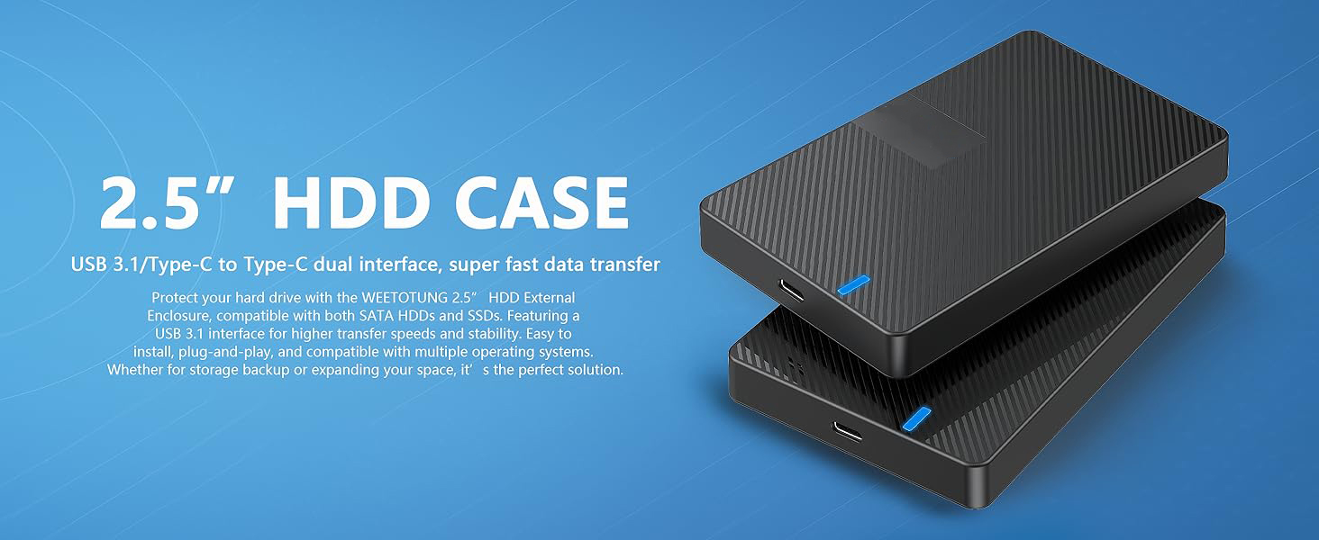 USB-C External Hard Drive Enclosure 2.5'' HDD SSD for sata - 6Gbps Tool-Free Case Compatible with UA