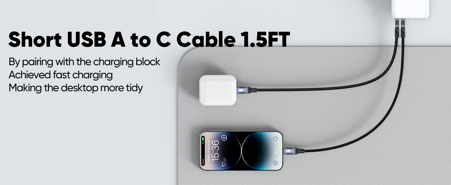 Android Auto Cable 1.5ft/0.5M [2 Pack], 10Gbps USB3.2/3.1 Gen 2 Data Transfer & 3A Fast Charging Cor