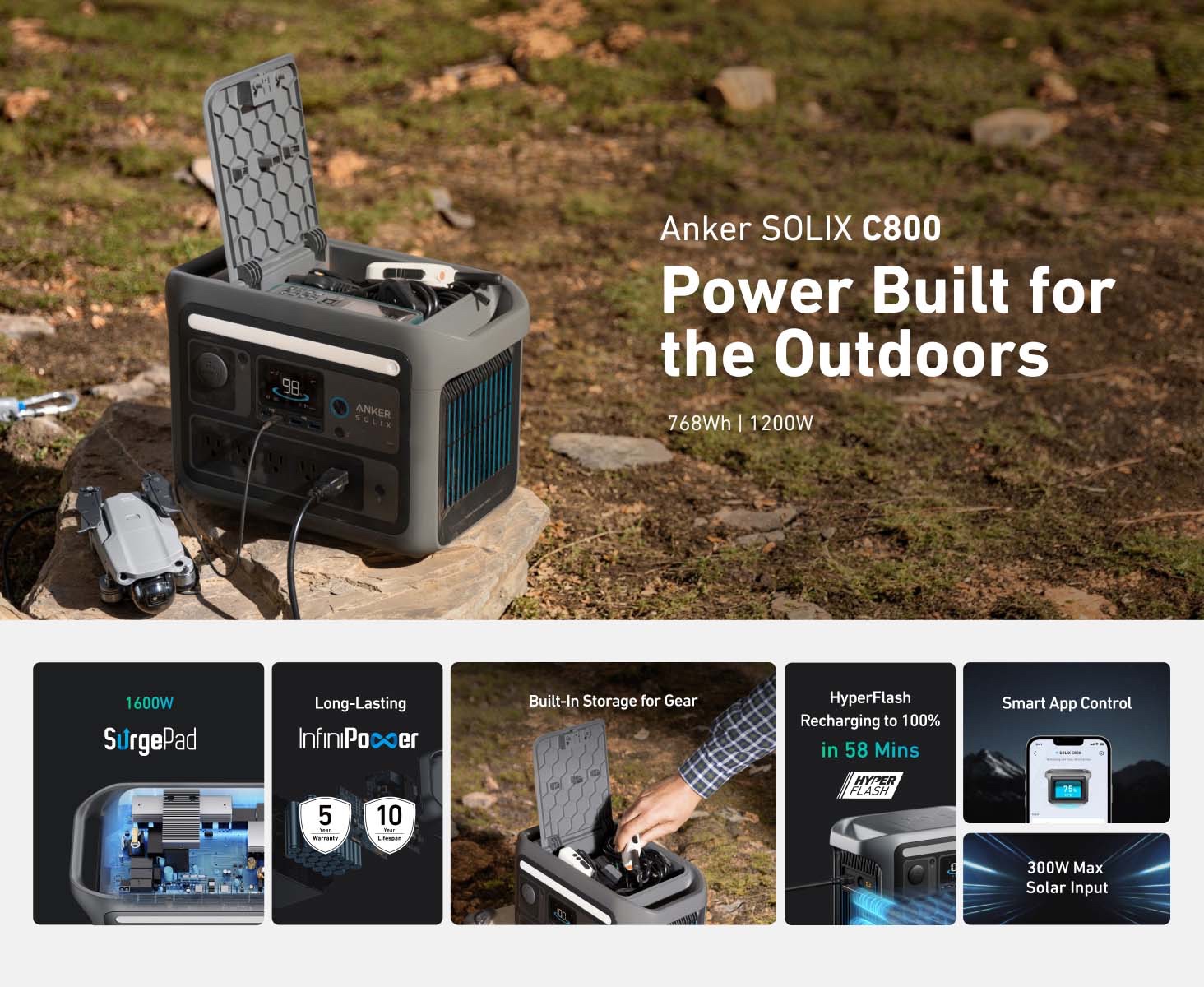 Anker SOLIX C800 Plus Portable Power Station 768Wh 1200W Outdoor Solar Generator