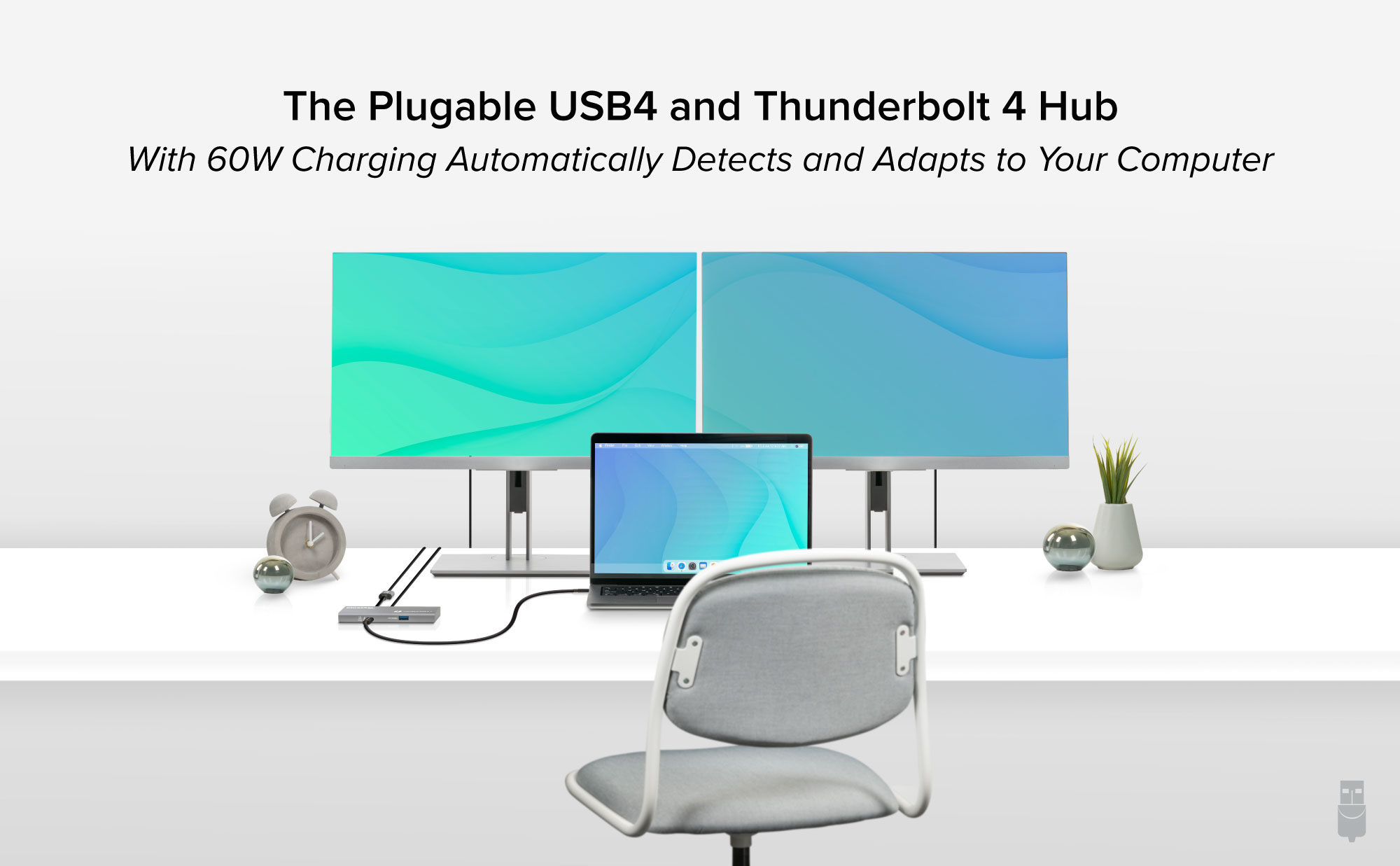 The Plugable USB4 and Thunderbolt4 Hub w/ 60W Charging Automatically Detects and Adapts to Computer