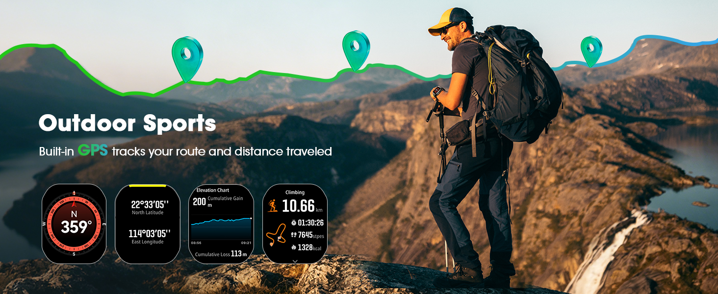 Military Smart Watch Built-in GPS, Bluetooth Calling, for iPhone & Android Phones