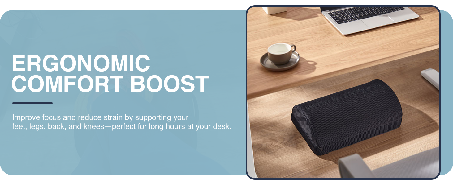 memory foam footrest, ergonomic footrest, under-desk footrest, desk footrest, rocking footrest