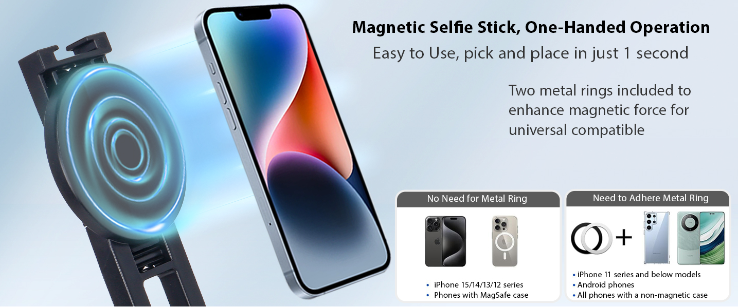 64" Magnetic Selfie Stick Phone Tripod with Wireless Remote