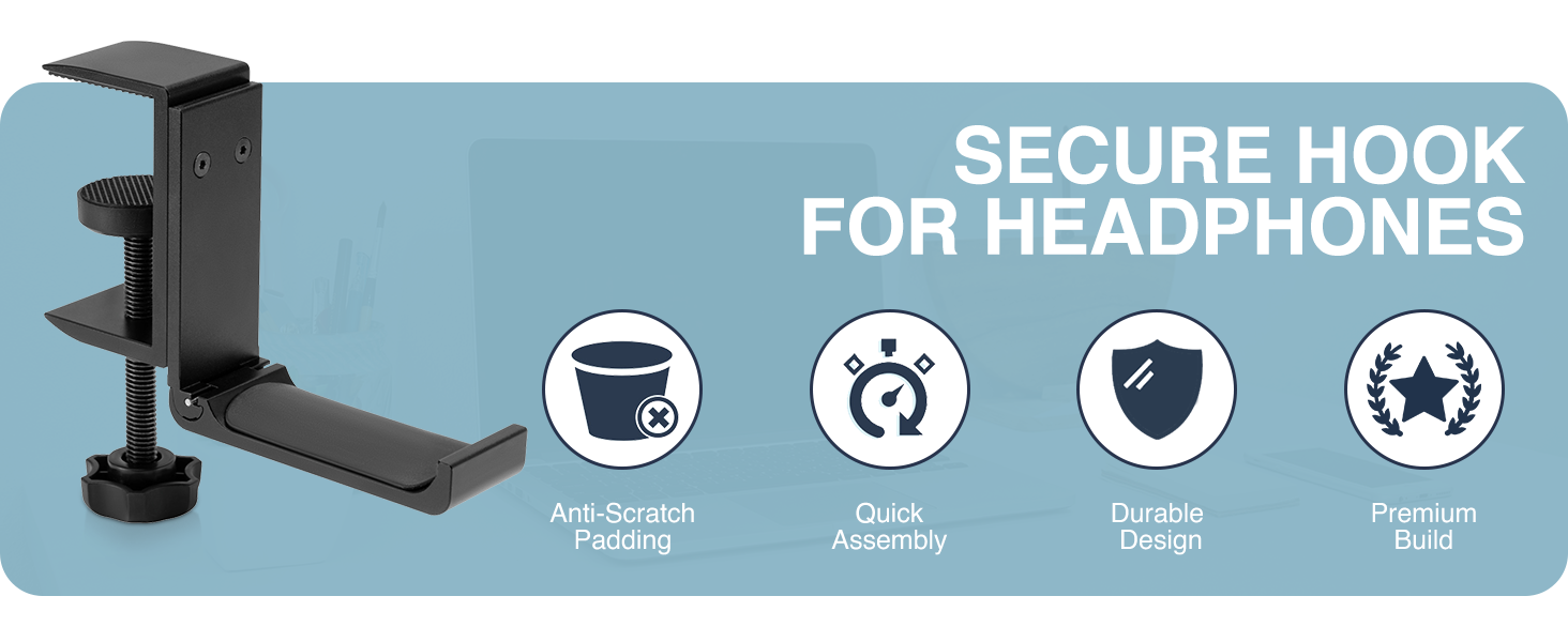 foldable headphone hook, under-desk headset hanger, rotating headphone mount, adhesive desk hook