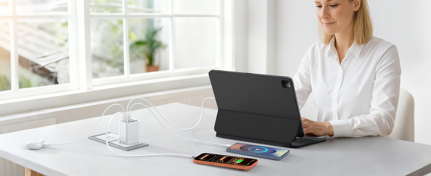 40W Retractable Charger, 4 Port Travel Essentials Multiport, 5-in-1 PD Wall Charger Block