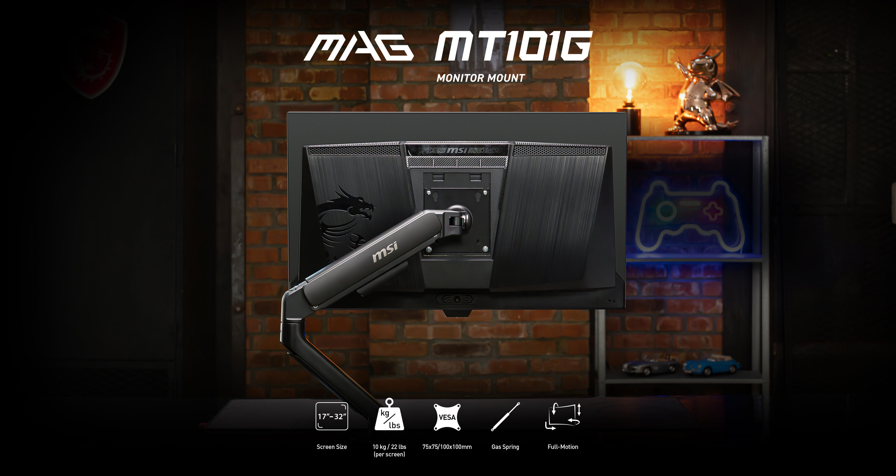 MSI MAG MT101 - Gas spring single Monitor Stand Arm Hero Image