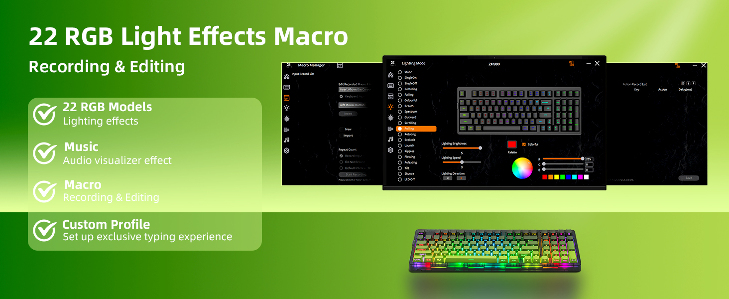 ZORNHER ZH980 Wireless Mechanical Gaming Keyboard,95% Green Custom