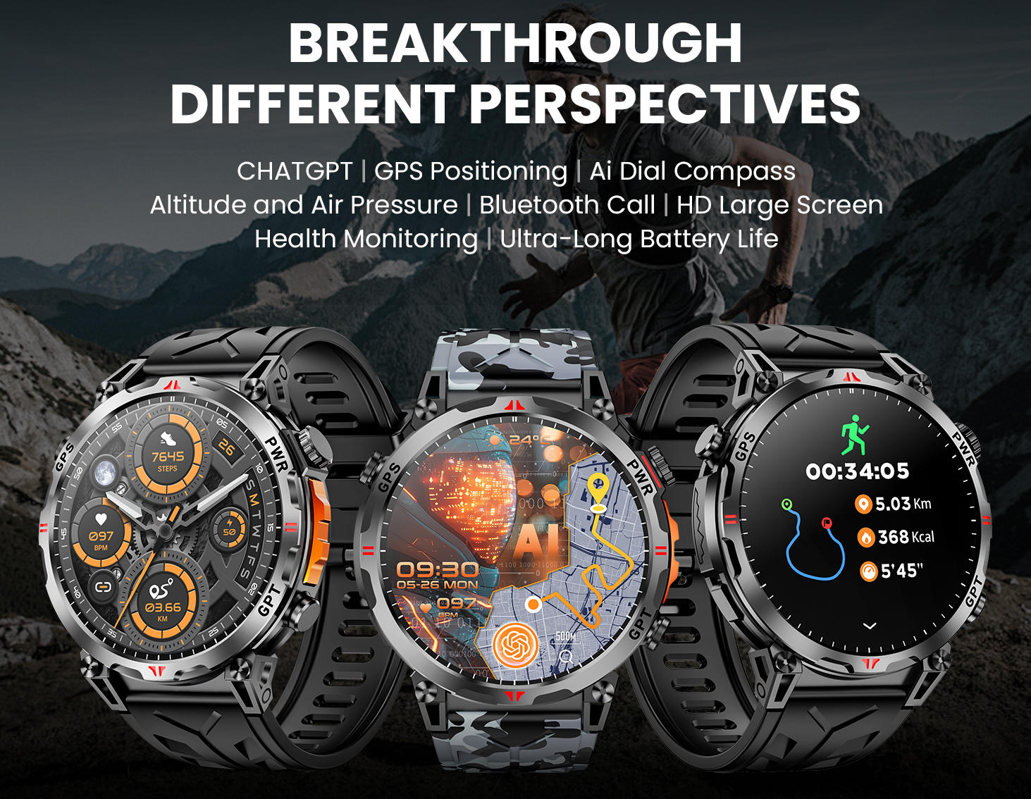 Military Smart Watch with GPS/Compass ,Smartwatch with GPT Voice Assistant,1.56" AMOLED Screen Smart