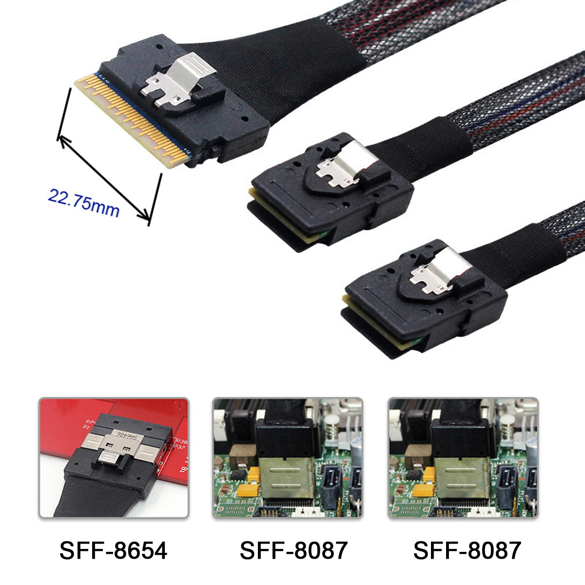 SFF 8654 to dual SFF 8087 cable