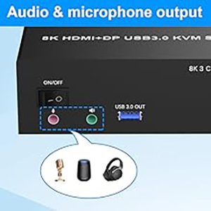 Audio and microphone output 3 monitors 2 computers KVM comes with a 3.5mm Audio Jack