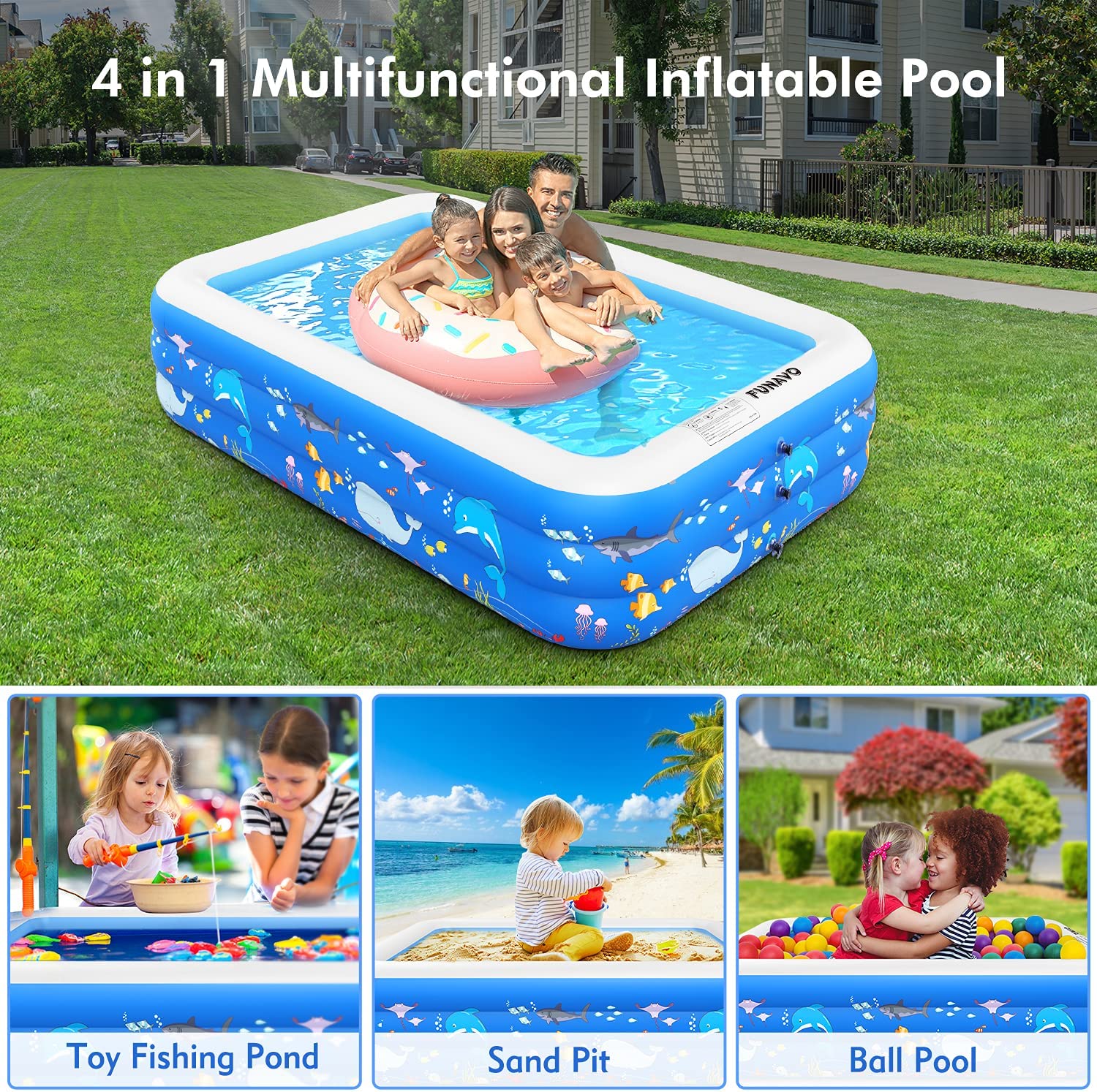 TakeIt Inflatable Swimming Pools, Inflatable Pool for Kids, Kiddie,  Toddler, Adults, 100 X 71 X 22 Family Full-Sized Swimming Pool, Lounge  Pool for