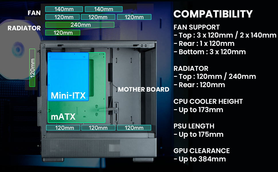 Zalman P10 Micro-ATX mATX Gaming PC Case, 120mm ARGB 4-pin PWM Fan Pre ...