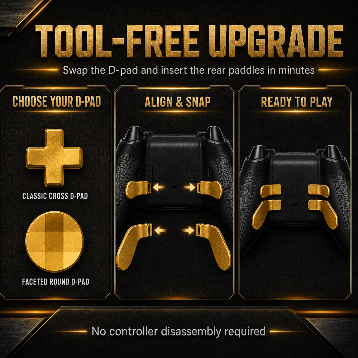 tool free controller upgrade, easy install elite paddles