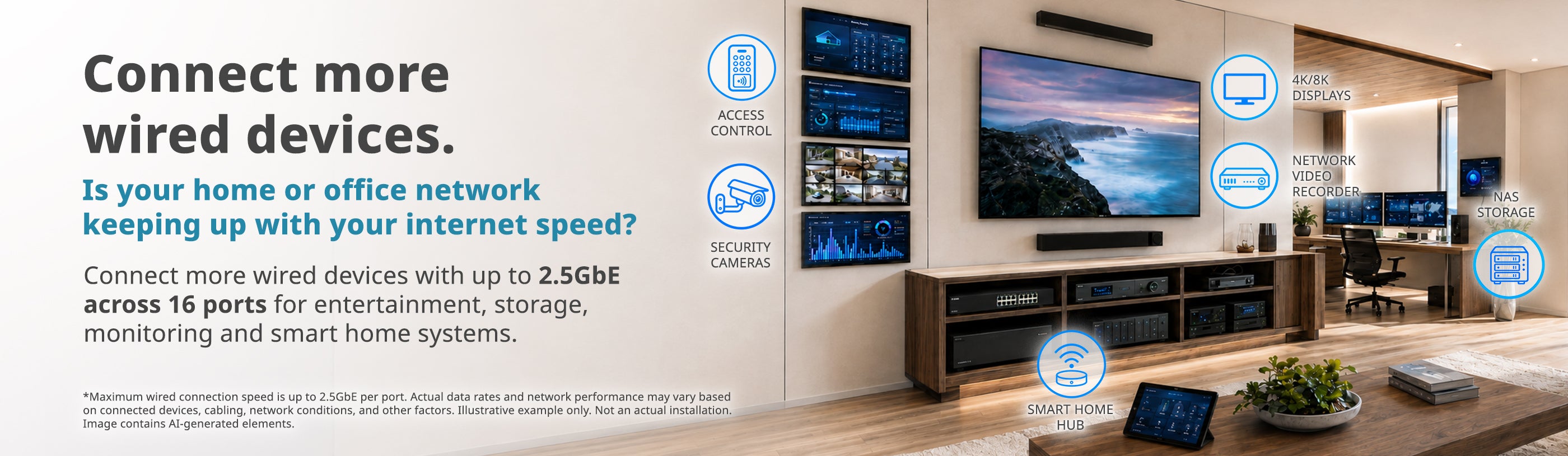Connect wired devices 2.5GbE 16 ports flexible placement