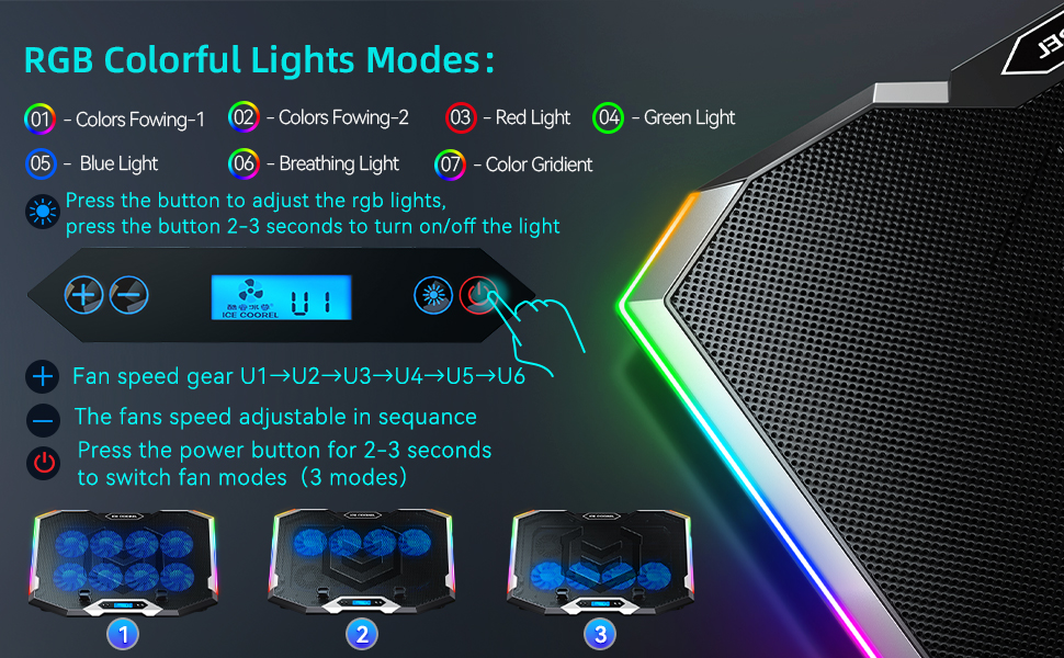 This RGB Laptop Cooling Pad - The Most Powerful Rapid Action Cooling Fan - Laptop Stand with 8 Cooli