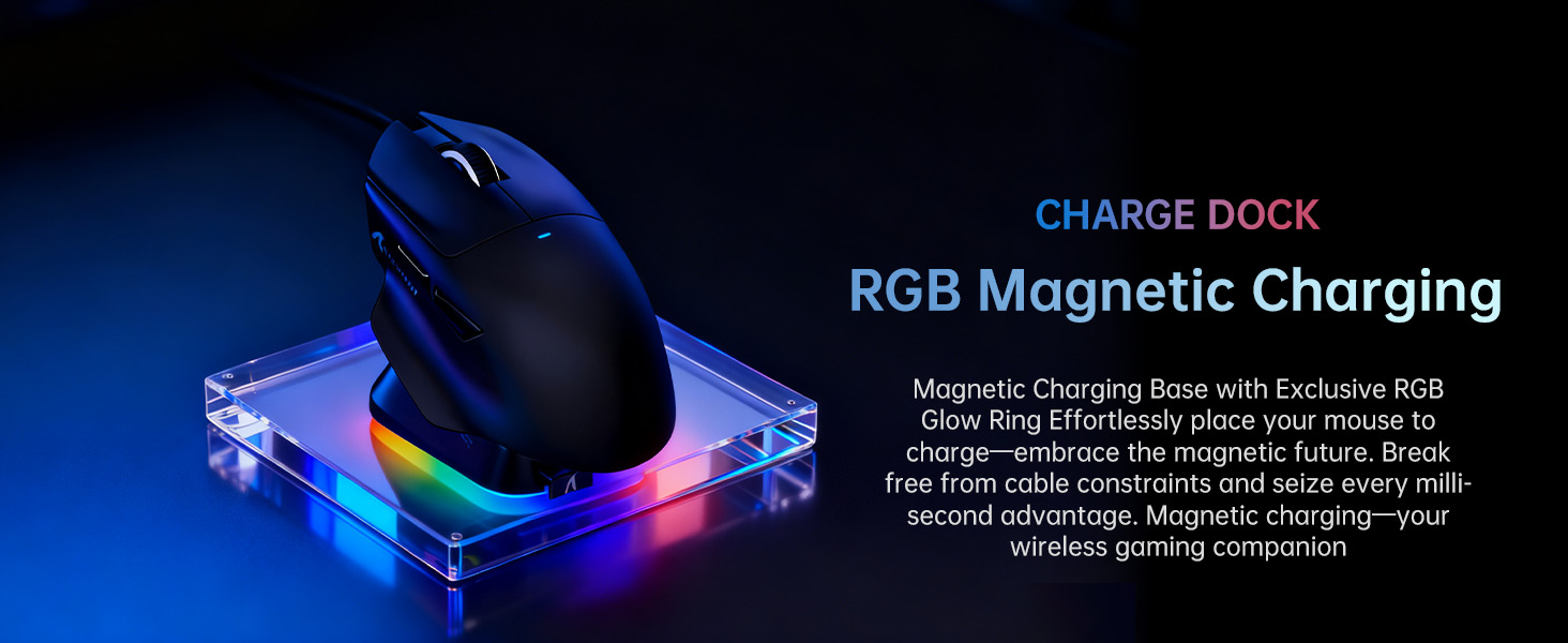 65g SUPERLIGHT Mouse with Magnetic Charging Dock, PixArt PAW3311 Gaming Sensor