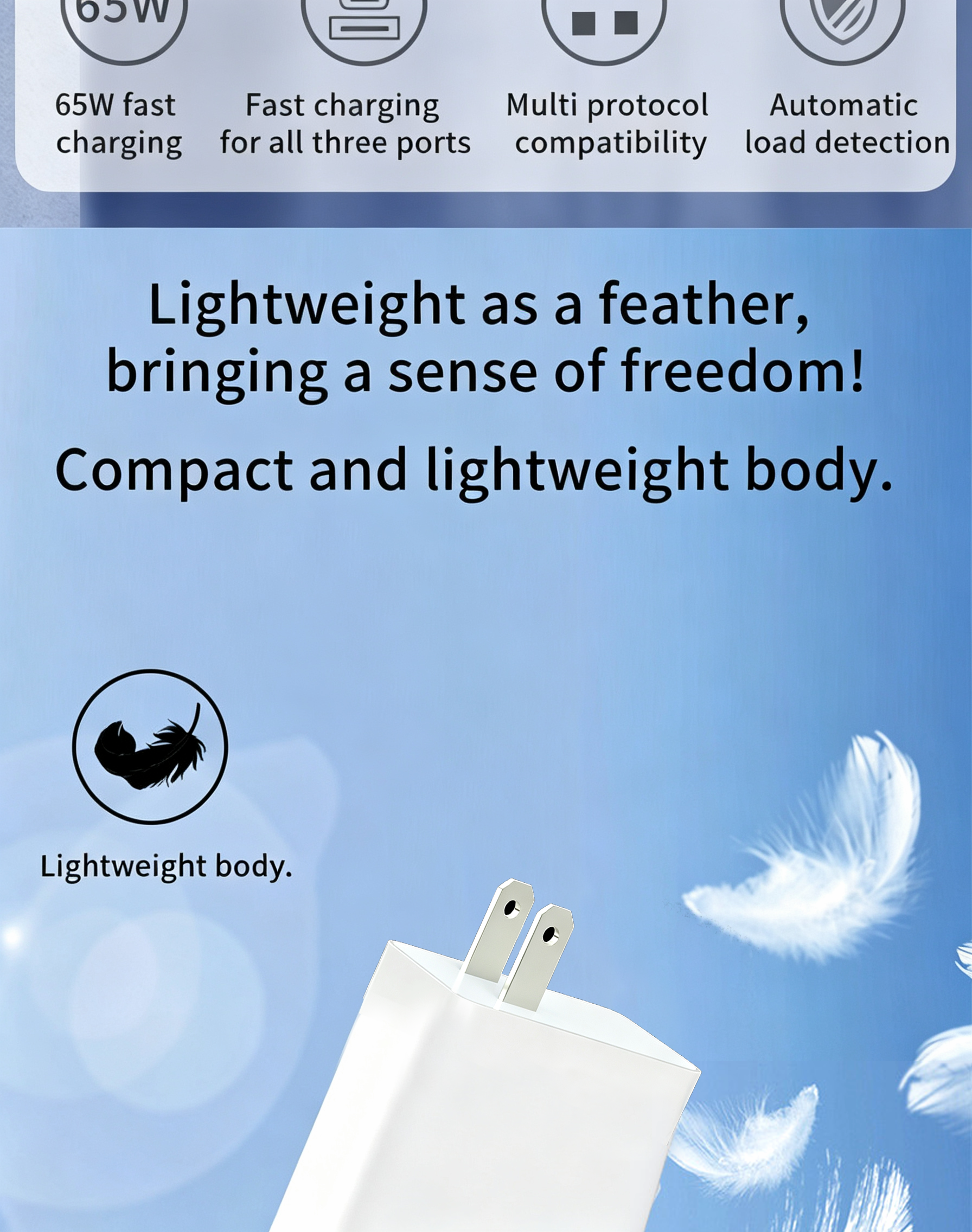 USB C Charger, 65W 3 Port Foldable USB C Wall Charger, PD 3.0 Fast GaN Charger Block Compatible for