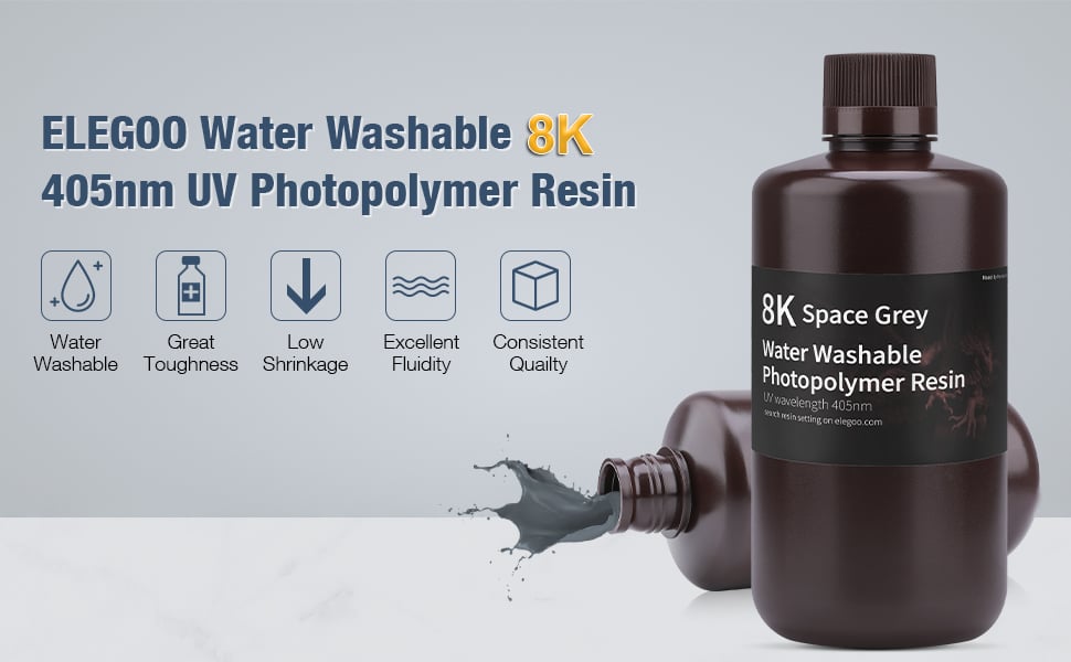 ELEGOO Resin Water-Washable 8K - Space Grey (1KG) - FEPshop