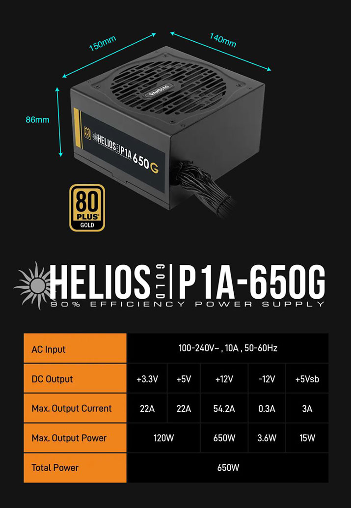 GAMDIAS ATLAS E5M GPU-Airflow Micro-ATX Case & HELIOS P1-650G 650W 80+ Gold PSU Combo Starter Kit