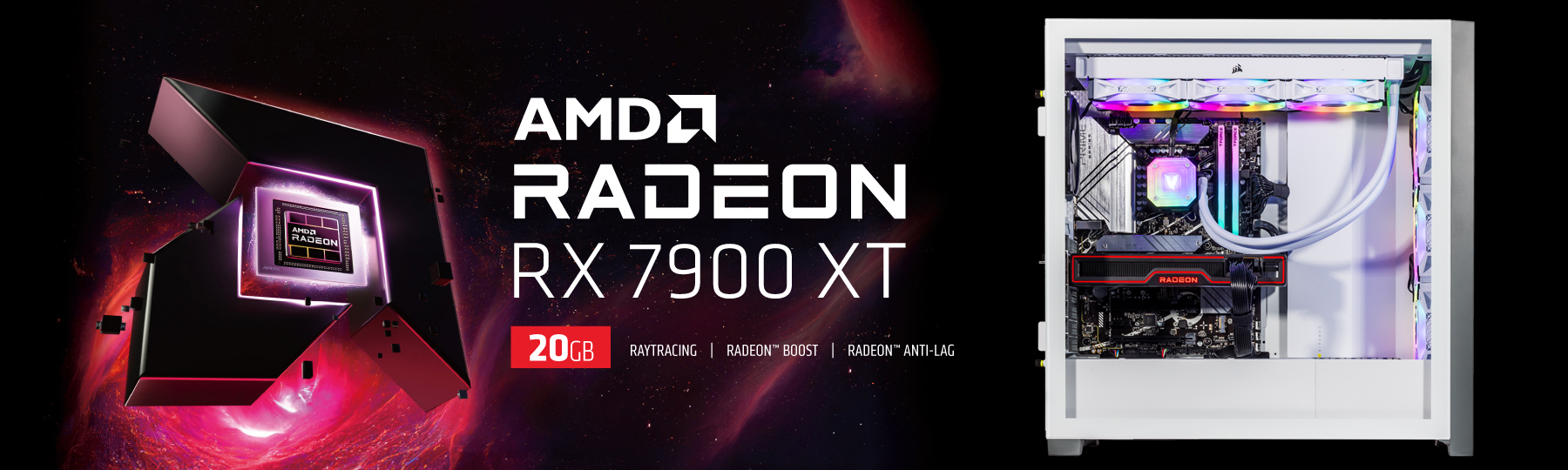 Radeon RX 7900 XT, 20GB GDDR6, PCIe 4.0, 20 Gbps Memory, 4K H264, H265/HEVC, HDMI 4K