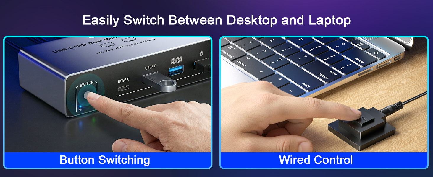 HDMI KVM Switch 2 Monitors 1 Desktop and 1 Laptop 4K@60Hz, Dual Monitor KVM Switch Docking Station