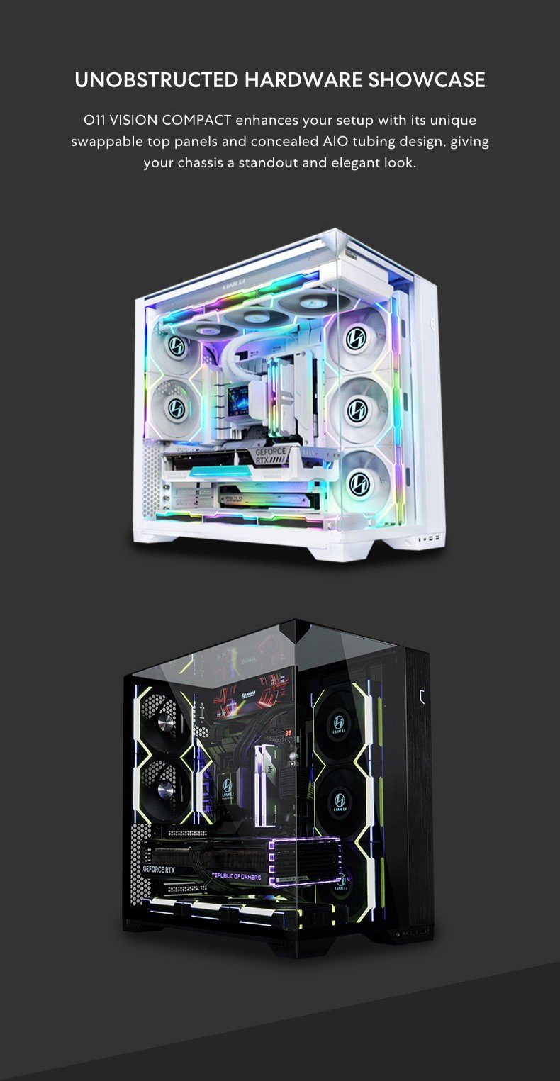 LIAN LI O11 Vision, Compact White ATX Case, Mid Tower Computer Case, Tempered Glass PC Case, Aluminu