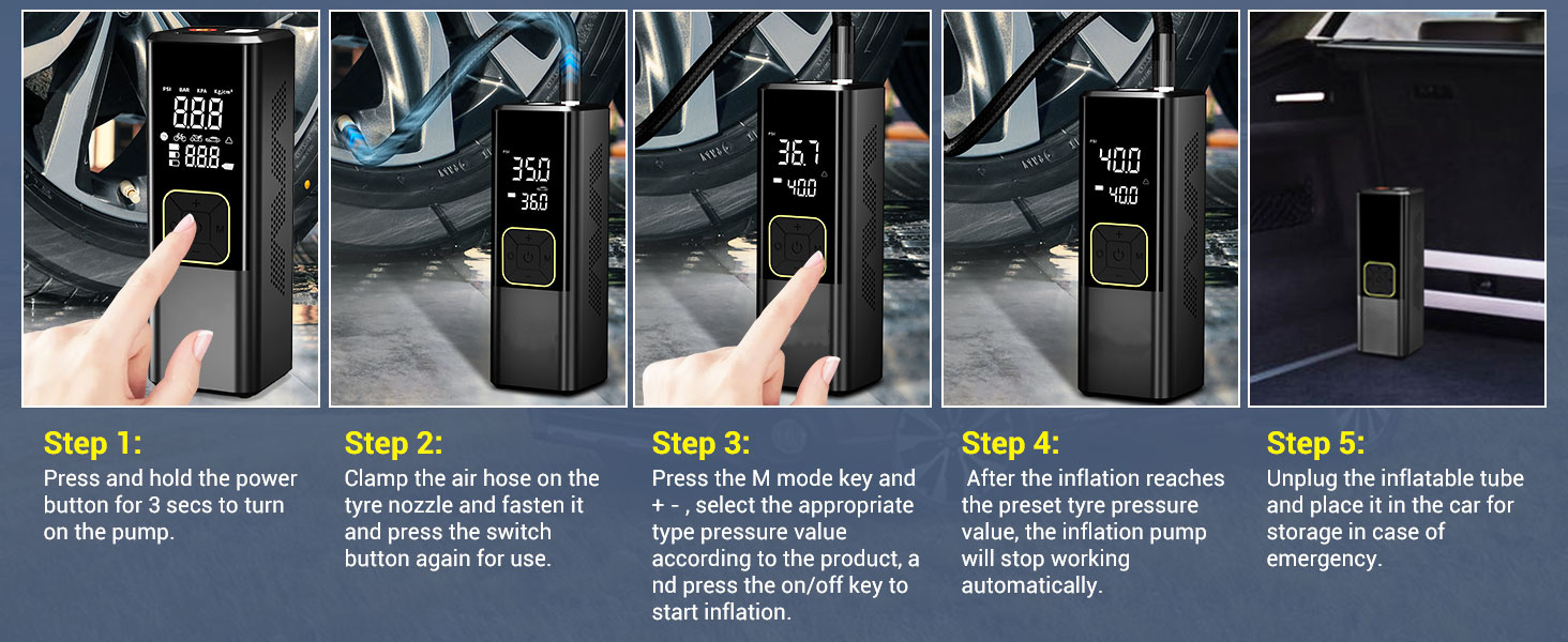 easy to use Tire Inflator Portable Air Compressor for Car Tires, 150 PSI