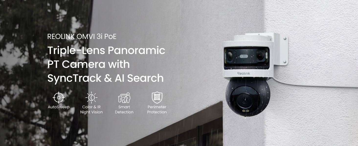 Reolink OMVI 3i PoE |10MP + 8MP, 180° panoramic coverage, 350° pan/50° tilt, SyncTrack, Auto Framing