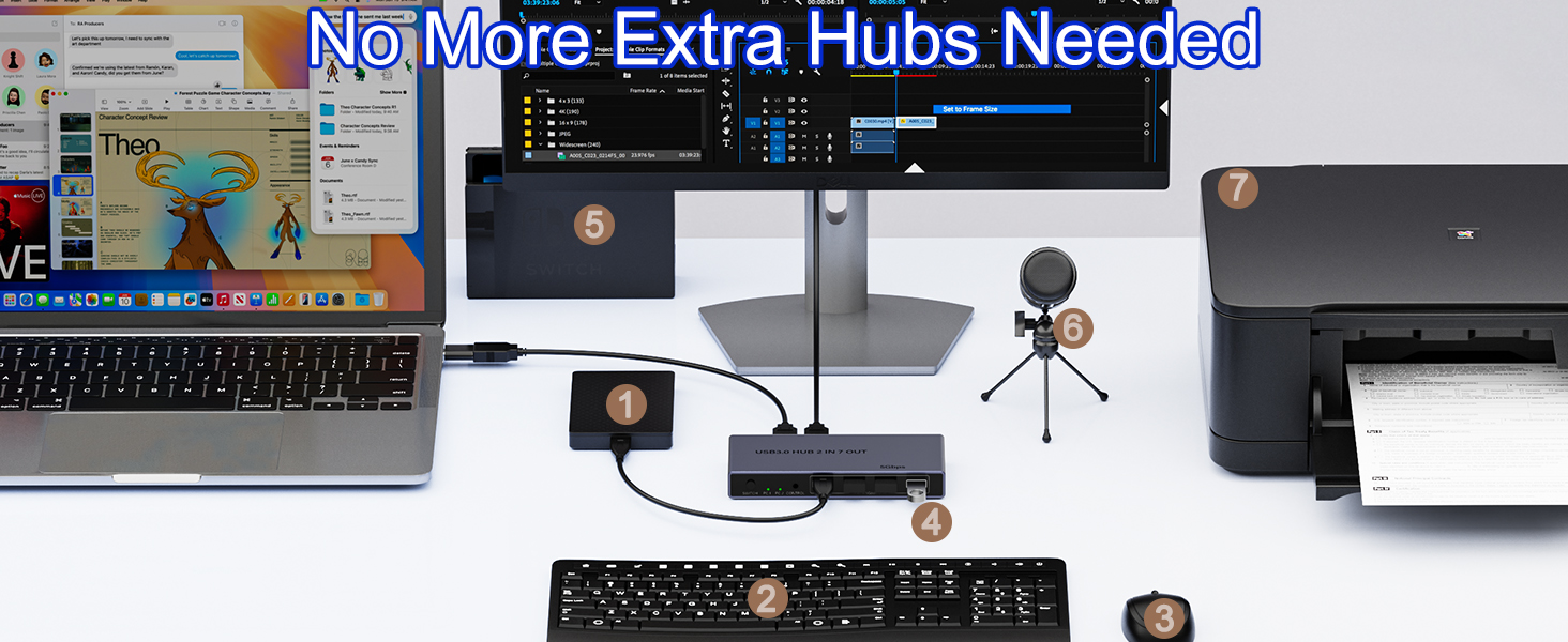 2-in 7-Out USB 3.0 Switch, USB Switcher for 2 Computers Share 7 USB Devices