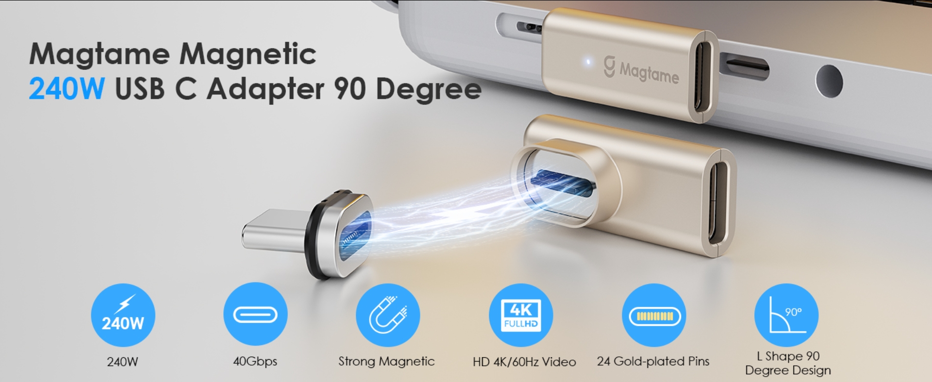 Magtame Magnetic 240W USB C Adapter 90 Degree