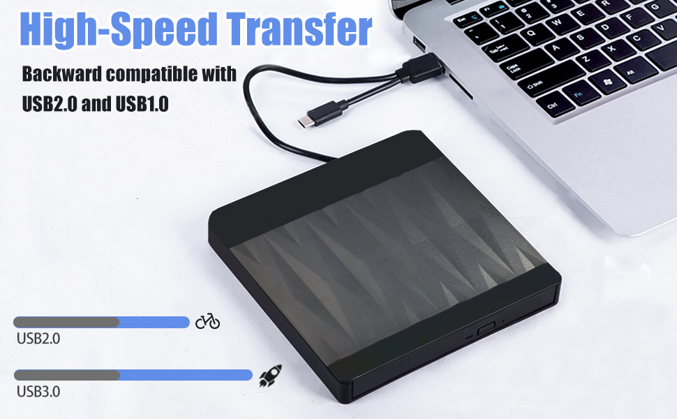 Hitoor External CD/DVD Drive for Laptop, USB 3.0 CD ROM DVD Burner Slim Portable CD Reader DVD Playe