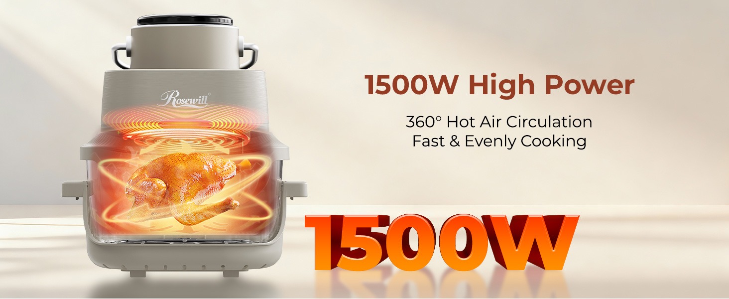 Rosewill 8-in-1 Portable Glass Air Fryer - White