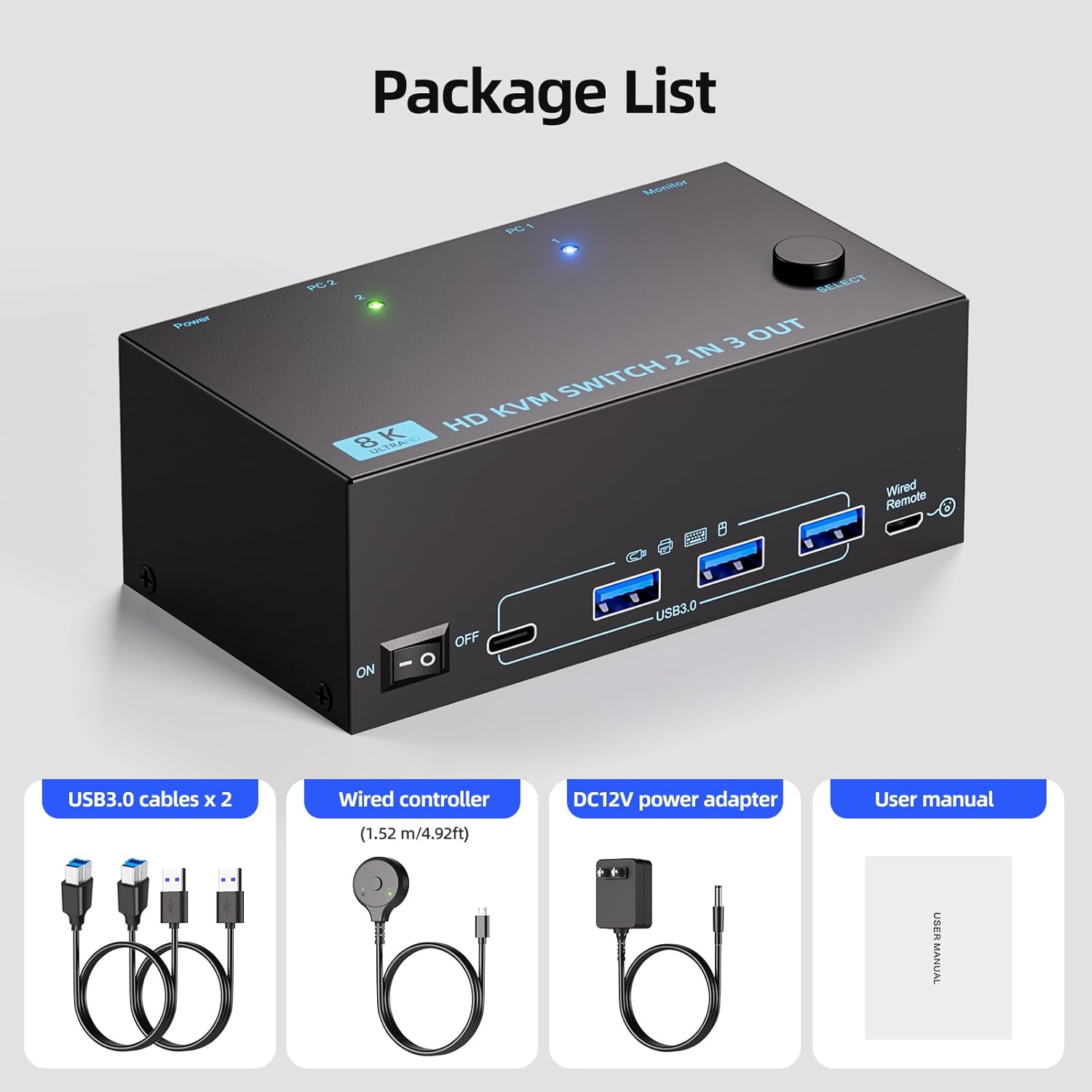 KVM Switch 3 Monitors 2 Computers 8K@60Hz/4K@120Hz, Triple Monitors HDMI KVM Switches for 2 PC Shari