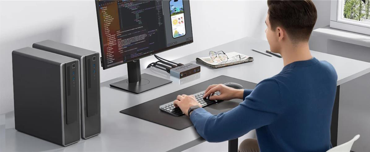 HDMI + Displayport KVM Switch 2 Computers 2 Monitors, Aluminum 8K@60Hz Dual Monitor KVM Switcher