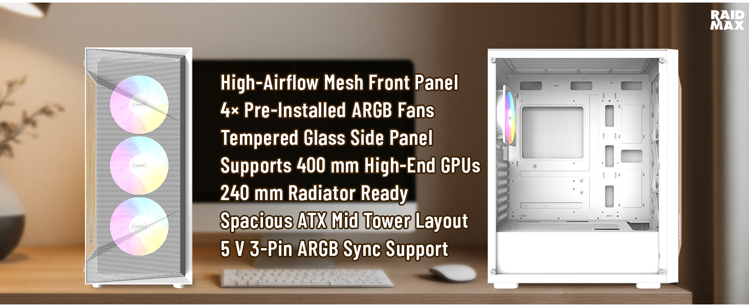 v219, mesh front intake airflowm, argb fans, atx mid tower gaming case