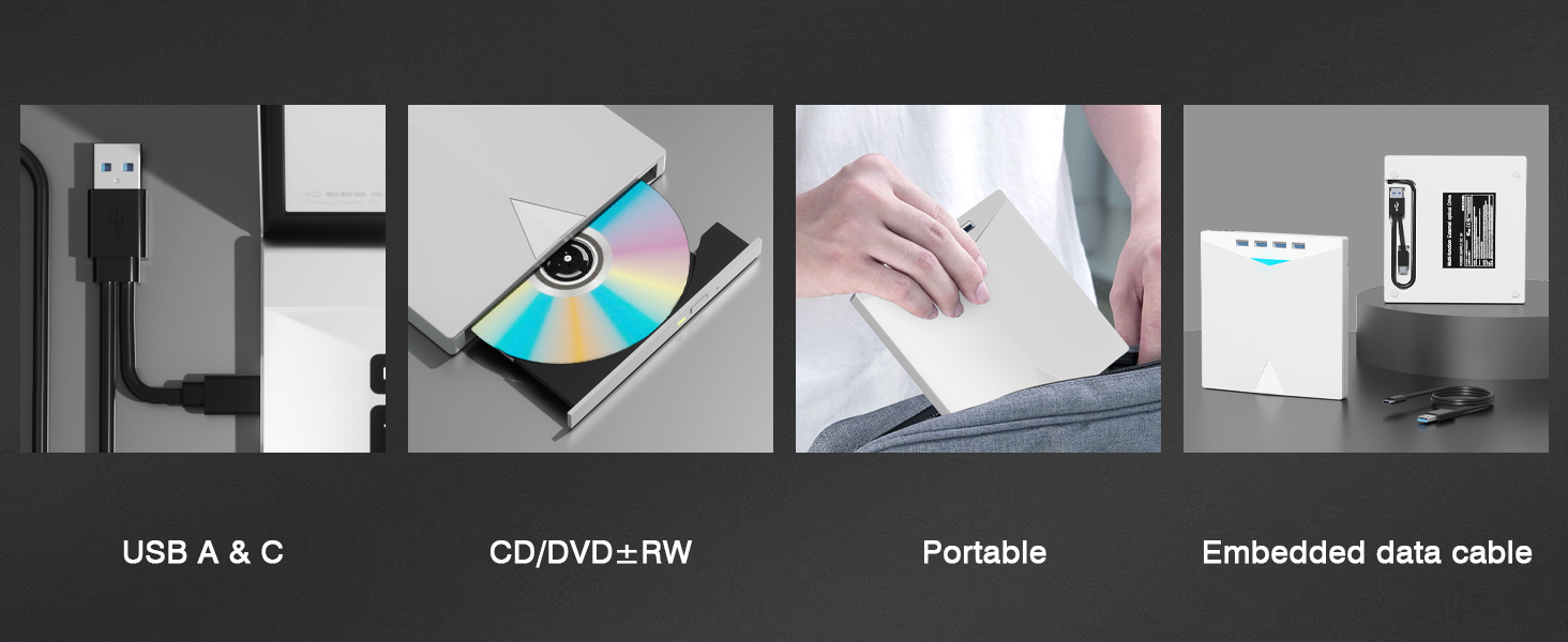 External CD/DVD Drive for Laptops PC, 7 IN 1 Portable DVD Drive CD Burner CD-ROM DVD-/+RW Writer Rea