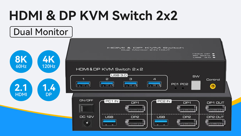 KVM Switch 2 Monitors 2 Computers