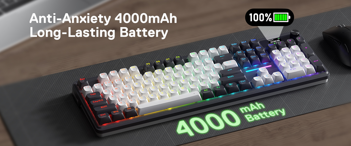 Redragon K762 PRO Wireless 104-Key Gasket Gaming Keyboard, Screen & Knob