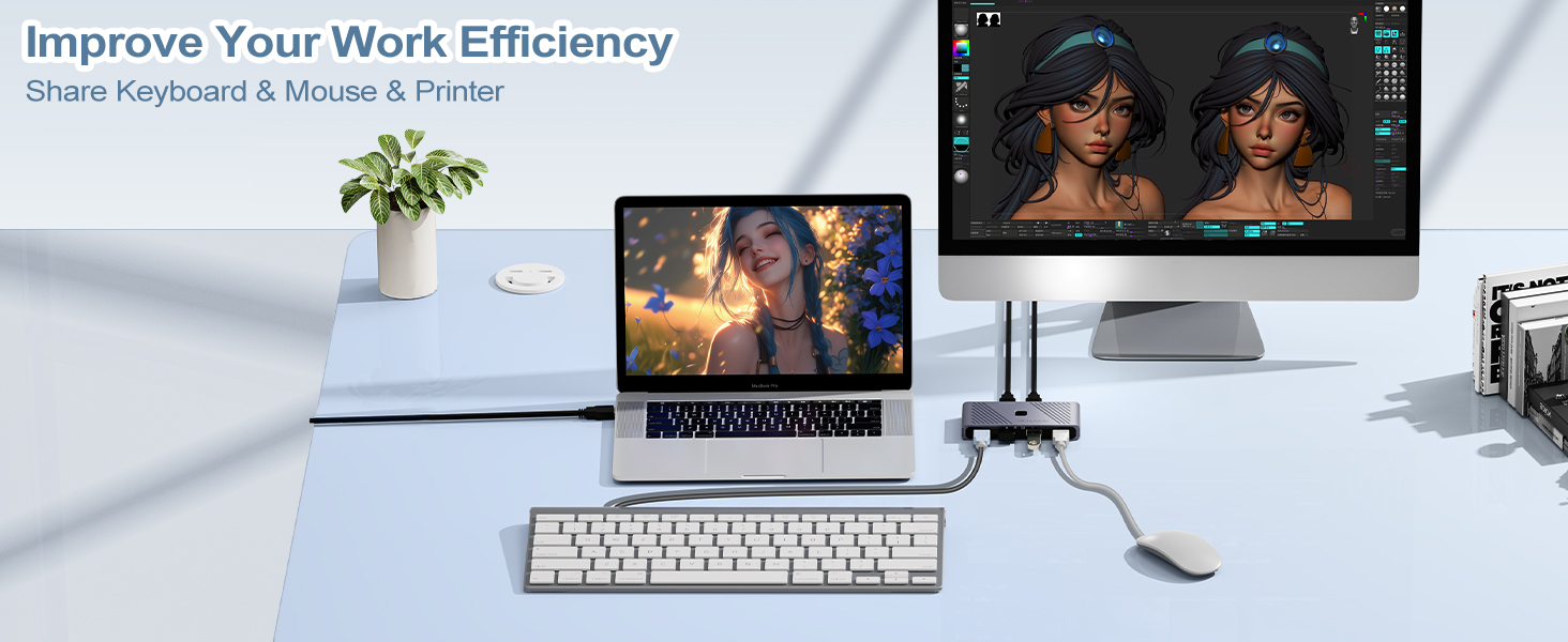 USB 3.0 Switch, 2 Computers Sharing 4 USB Devices, One-Button Switcher for Keyboard Mouse Printer Sc