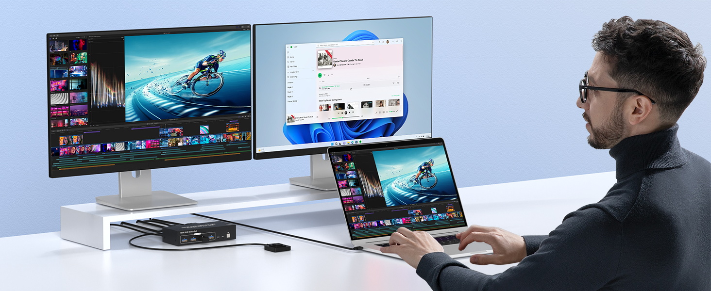 4K HDMI KVM Switch 2 Monitors 2 Computers 4K@60Hz, Dual Monitor KVM Switcher