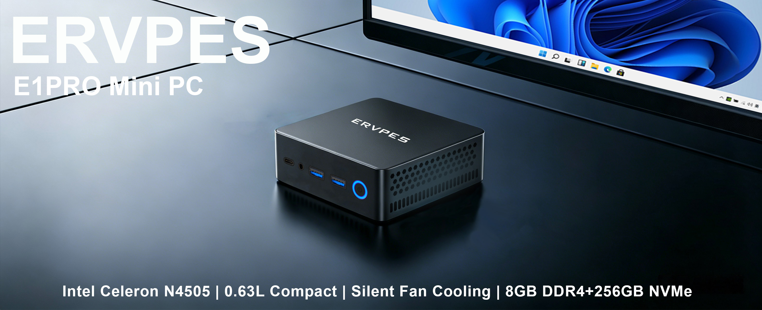 Intel Celeron N4505, quiet cooling, 8GB DDR4, 256GB NVMe SSD, 0.63L small form factor