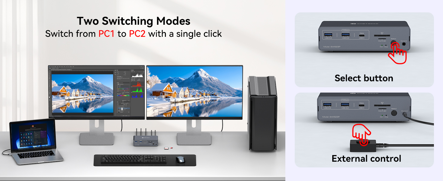 13-in-1 KVM Docking Station USB C KVM Switch 2 Monitors 2 Computers DisplayPort 4K@120Hz for 1 Deskt