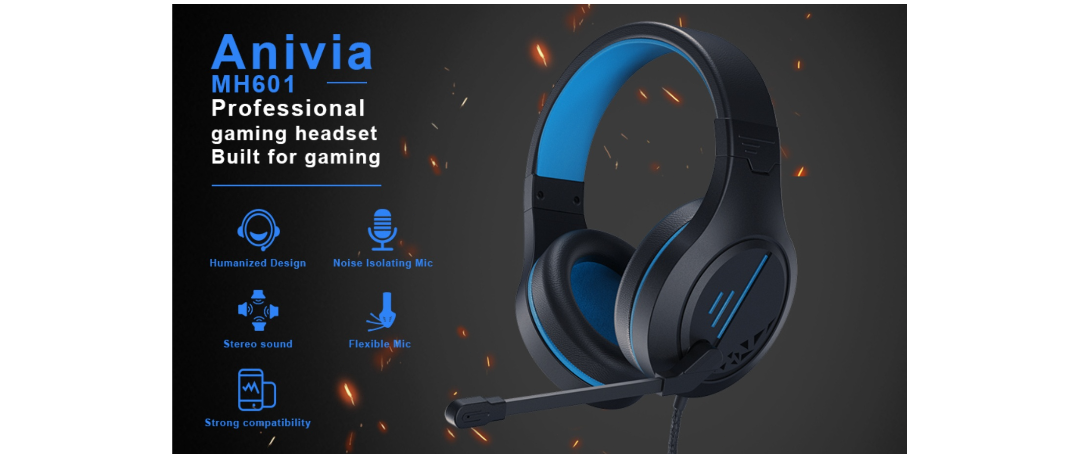 Anivia MH601 gaming headset, over ear, flexible mic, stereo sound, strong compatibility