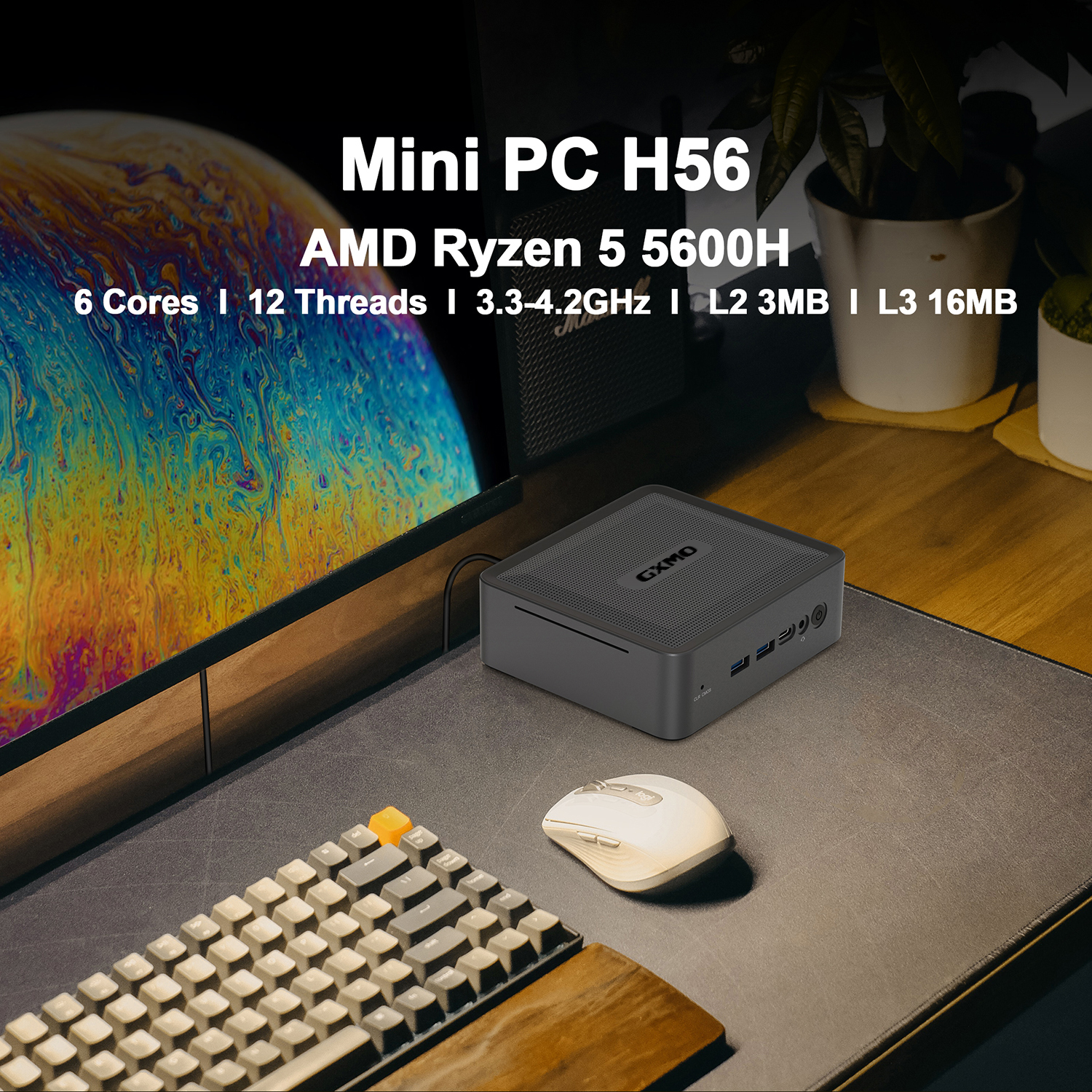 Mini PC AMD Ryzen 5 5600H(6C/12T, up to 4.2 GHz), H56 Mini Computer 32GB  DDR4-3200M RAM 512GB PCIe SSD, Small Micro Desktop PC 4K@60Hz Triple  Display
