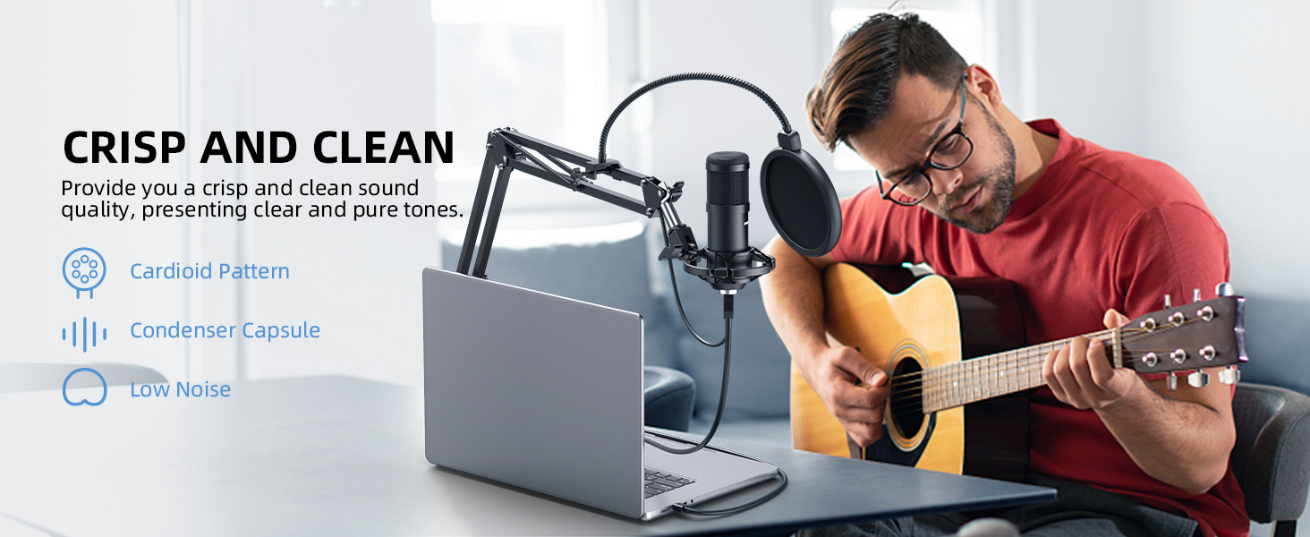 USB Streaming Podcast PC Microphone, 192KHz/24Bit Studio Cardioid Condenser Mic Kit with Sound Card,