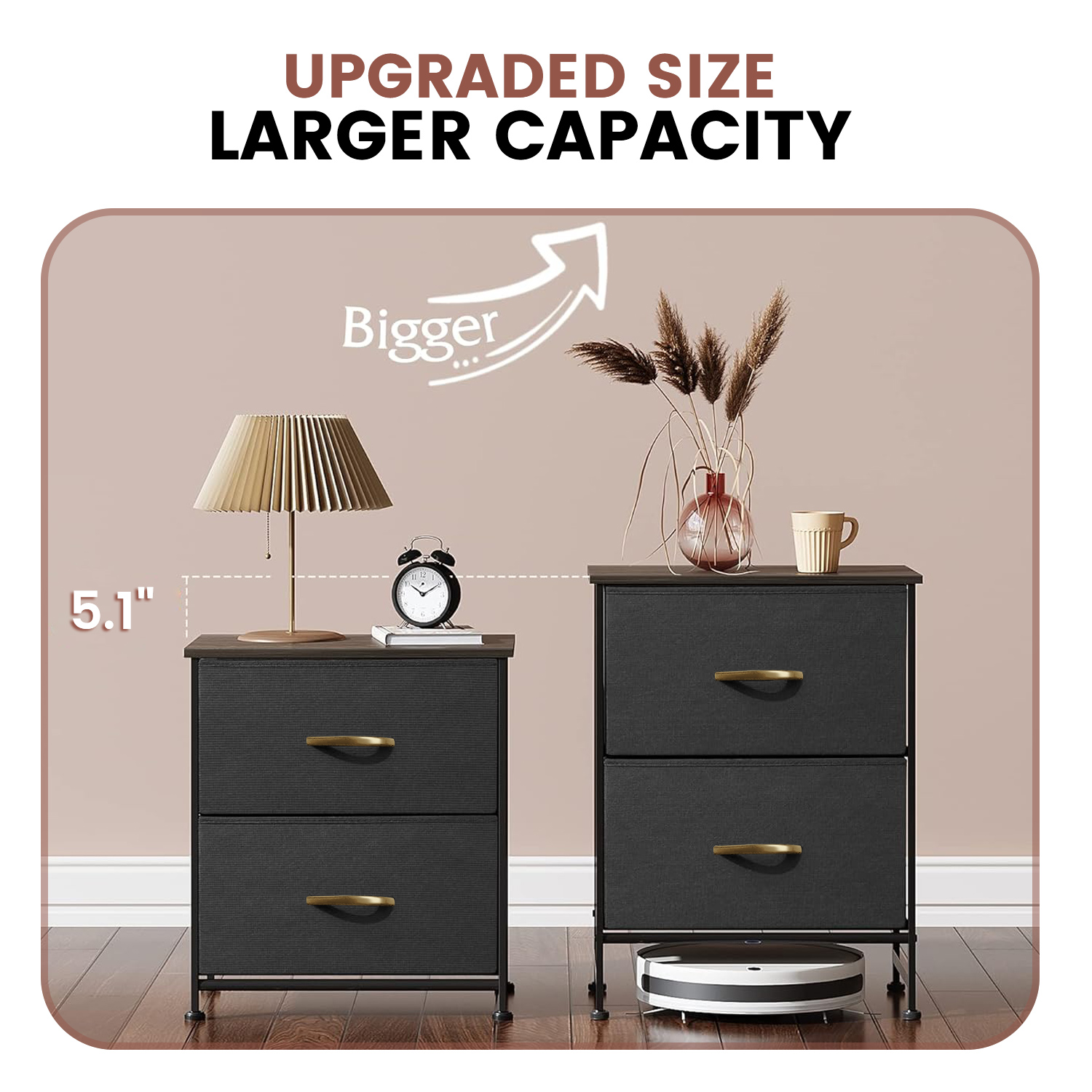 GTRACING 2-Drawer Dressers for Bedroom, Chest of Drawers with Fabric Bins, Modern Storage Organizer,
