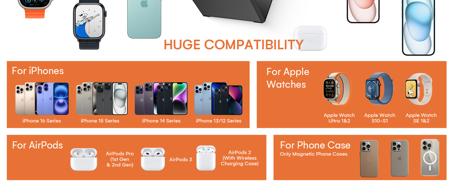 ZEEHOO, Wireless Charger, Qi2 15W Fast Wireless Charge, 3 IN 1 APPLE CHARGING STATION