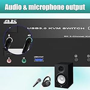 Audio and microphone output The kvm switch for 3 monitors is equipped with a 3.5mm audio port with a